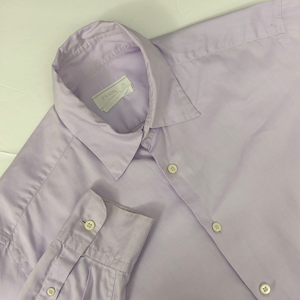 Authentic Prada 2018 Lavender Purple Long Sleeve Nylon Cotton Shirt 39 15.5 $298 - Picture 3 of 13